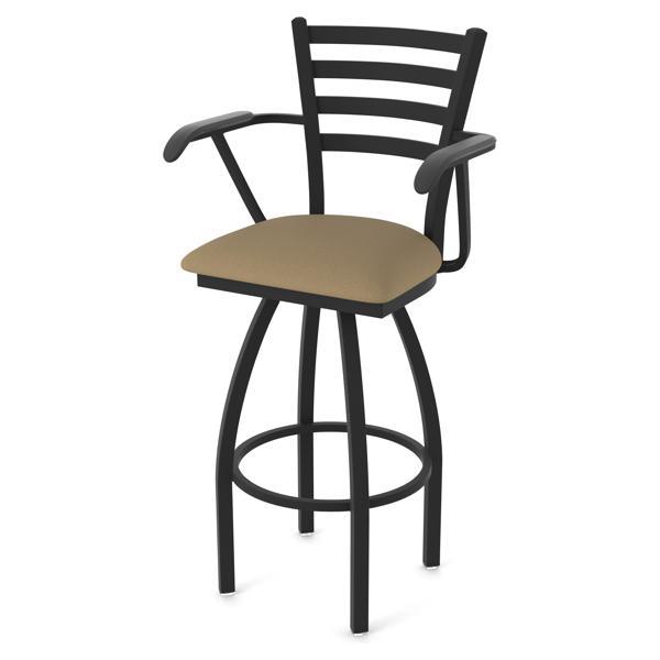 Jackie Swivel Bar Stool with Arms - 30" Seat Height - Black Wrinkle Steel Frame 