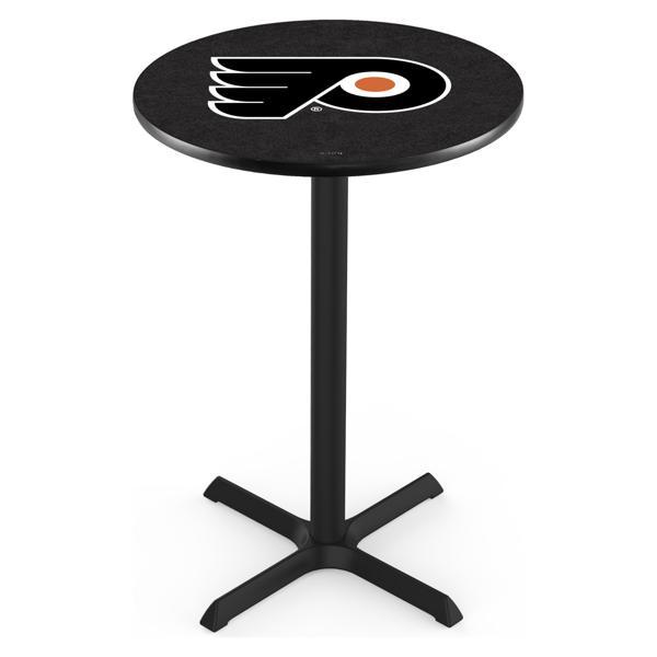 Philadelphia Flyers Pub Table - X Shape Black Wrinkle Powder Coated Steel Base - Sublimated Laminate Round Top - Logo 2 