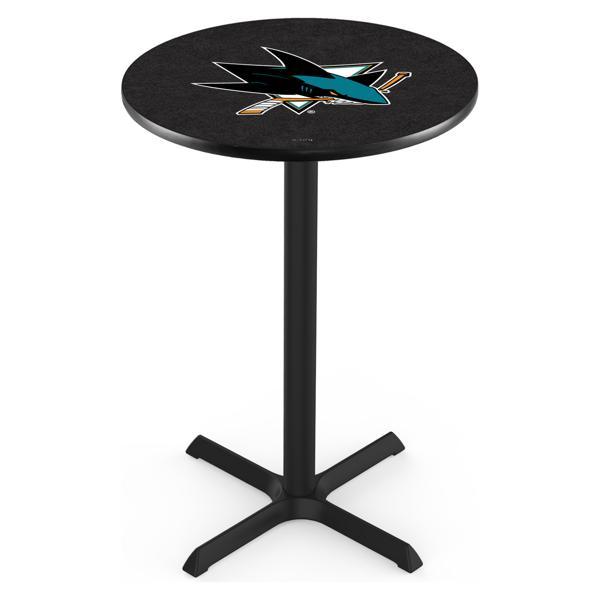 San Jose Sharks Pub Table - X Shape Black Wrinkle Powder Coated Steel Base - Sublimated Laminate Round Top 