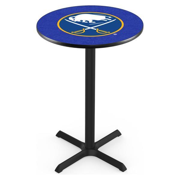 Buffalo Sabres Pub Table - X Shape Black Wrinkle Powder Coated Steel Base - Sublimated Laminate Round Top 