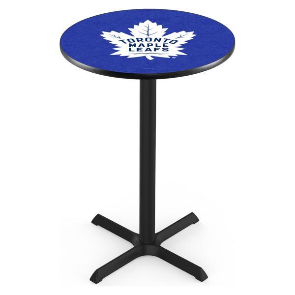 Toronto Maple Leafs Pub Table - X Shape Black Wrinkle Powder Coated Steel Base - Sublimated Laminate Round Top 