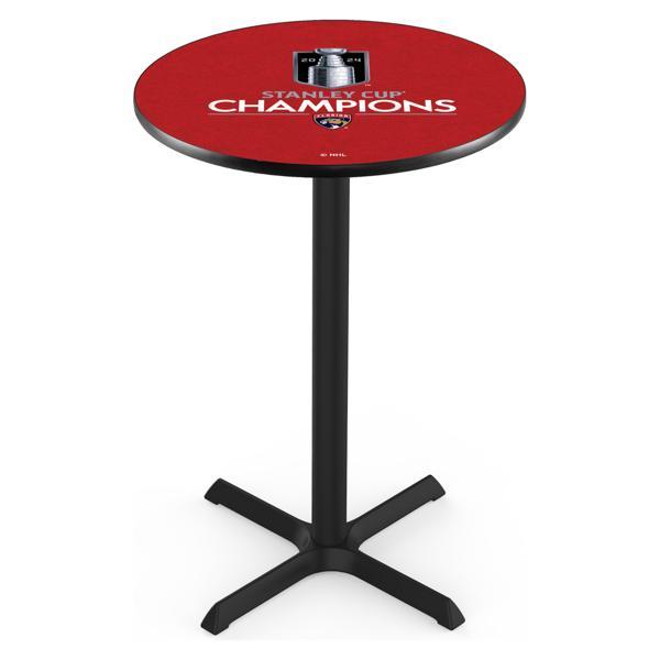 Florida Panthers - 2024 Stanley Cup Pub Table - X Shape Black Wrinkle Powder Coated Steel Base - Sublimated Laminate Round Top - Logo 1 