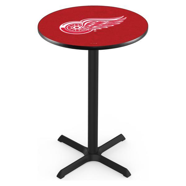 Detroit Red Wings Pub Table - X Shape Black Wrinkle Powder Coated Steel Base - Sublimated Laminate Round Top 