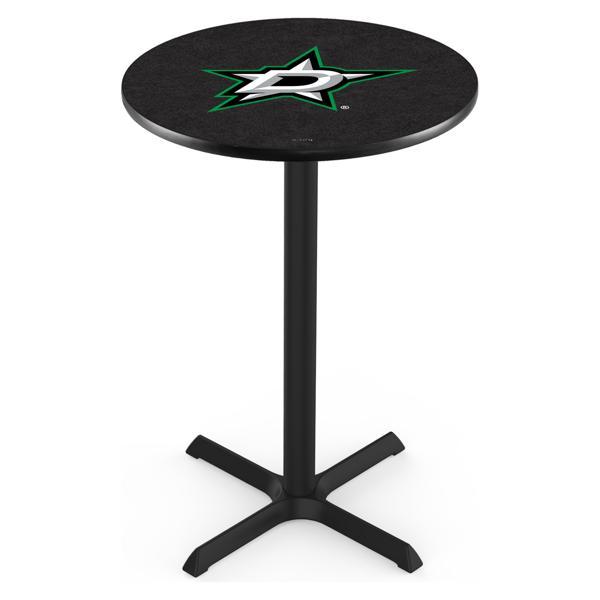 Dallas Stars Pub Table - X Shape Black Wrinkle Powder Coated Steel Base - Sublimated Laminate Round Top 