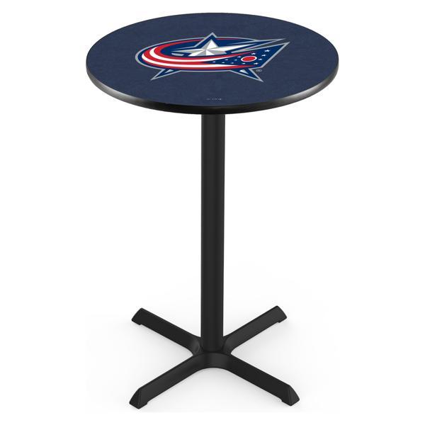 Columbus Blue Jackets Pub Table - X Shape Black Wrinkle Powder Coated Steel Base - Sublimated Laminate Round Top 