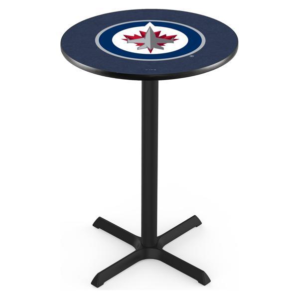 Winnipeg Jets Pub Table - X Shape Black Wrinkle Powder Coated Steel Base - Sublimated Laminate Round Top 