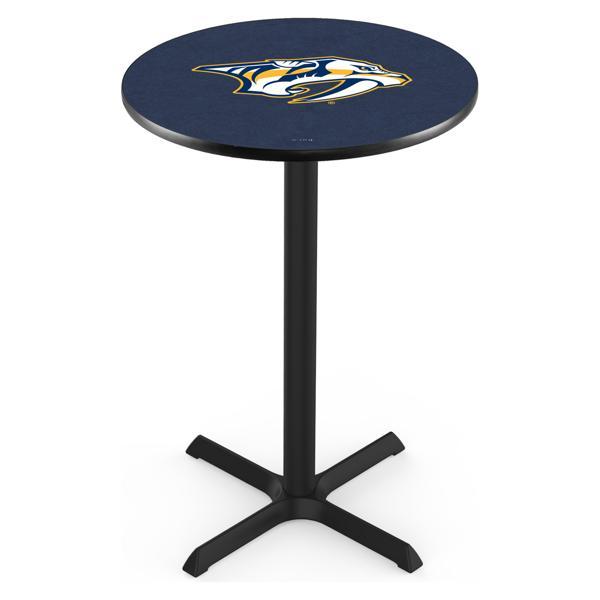 Nashville Predators Pub Table - X Shape Black Wrinkle Powder Coated Steel Base - Sublimated Laminate Round Top 