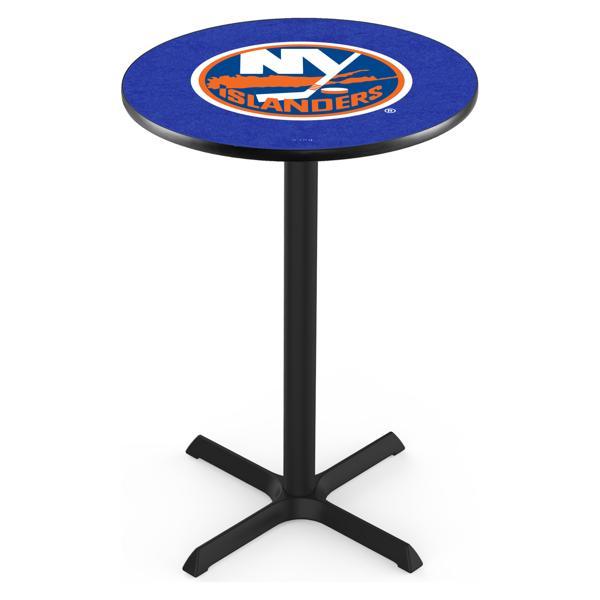 New York Islanders Pub Table - X Shape Black Wrinkle Powder Coated Steel Base - Sublimated Laminate Round Top 
