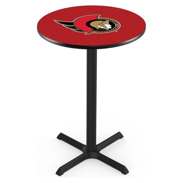 Ottawa Senators Pub Table - X Shape Black Wrinkle Powder Coated Steel Base - Sublimated Laminate Round Top 