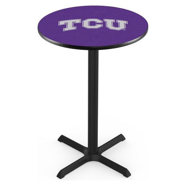 Texas Christian University Pub Table - X Shape Black Wrinkle Powder Coated Steel Base - Sublimated Laminate Round Top 