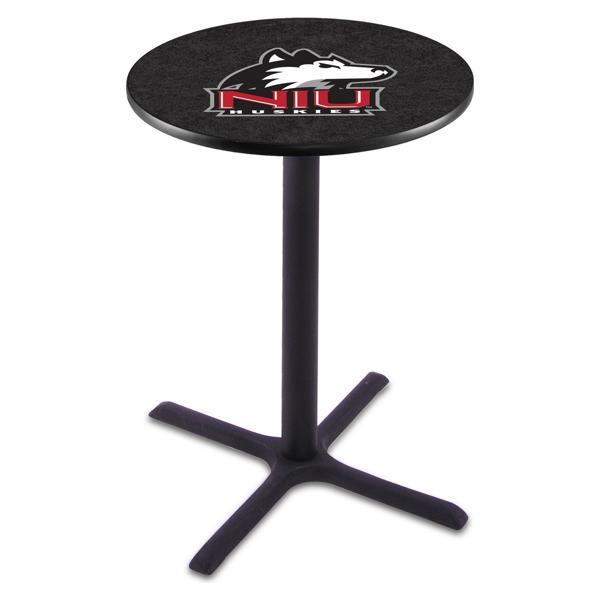University of Northern Illinois Pub Table - X Shape Black Wrinkle Powder Coated Steel Base - Sublimated Laminate Round Top 