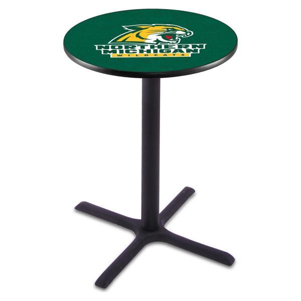 Northern Michigan University Pub Table - X Shape Black Wrinkle Powder Coated Steel Base - Sublimated Laminate Round Top 