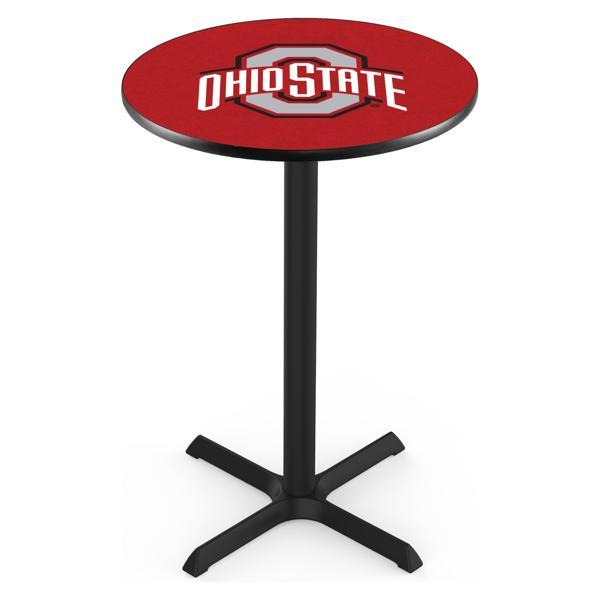 Ohio State University Pub Table - X Shape Black Wrinkle Powder Coated Steel Base - Sublimated Laminate Round Top 