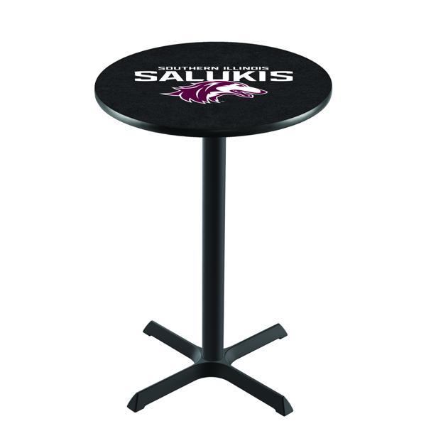 Southern Illinois University Pub Table - X Shape Black Wrinkle Powder Coated Steel Base - Sublimated Laminate Round Top 