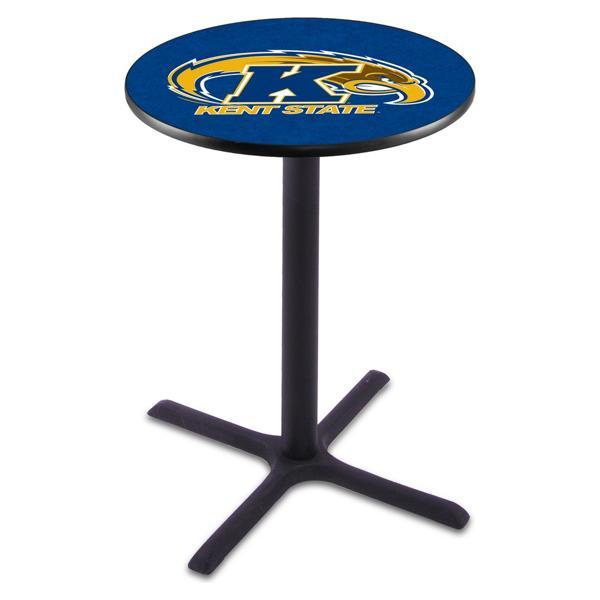Kent State University Pub Table - X Shape Black Wrinkle Powder Coated Steel Base - Sublimated Laminate Round Top 
