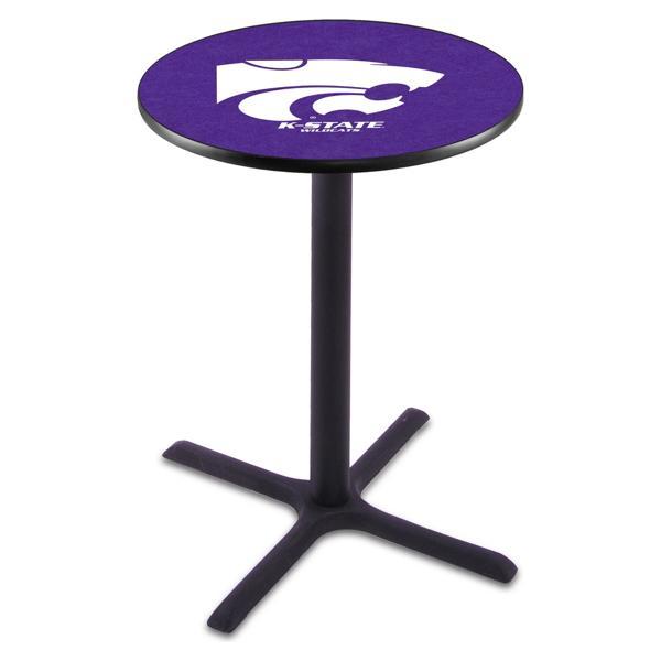 Kansas State University Pub Table - X Shape Black Wrinkle Powder Coated Steel Base - Sublimated Laminate Round Top 