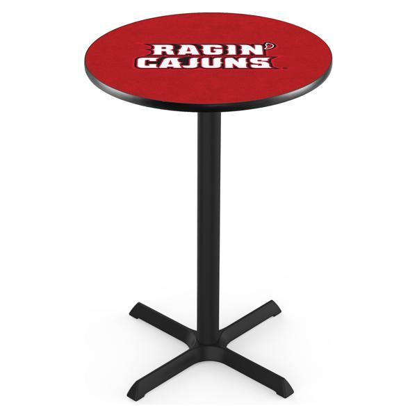 University of Louisiana at Lafayette Pub Table - X Shape Black Wrinkle Powder Coated Steel Base - Sublimated Laminate Round Top 