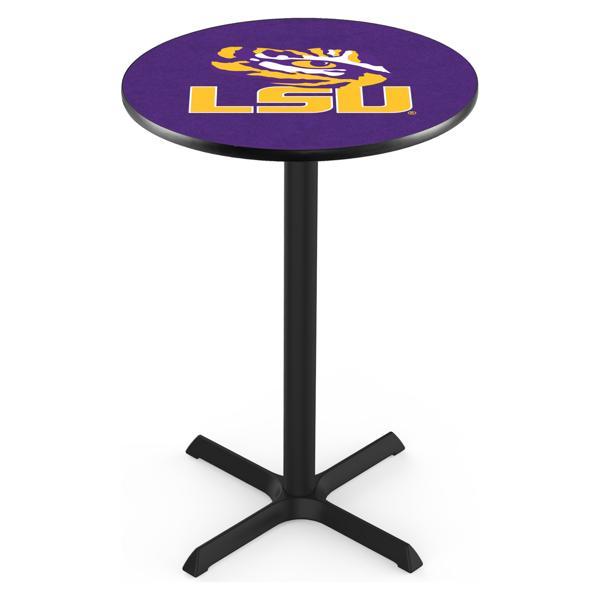 Louisiana State University Pub Table - X Shape Black Wrinkle Powder Coated Steel Base - Sublimated Laminate Round Top 