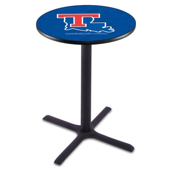Louisiana Tech University Pub Table - X Shape Black Wrinkle Powder Coated Steel Base - Sublimated Laminate Round Top 