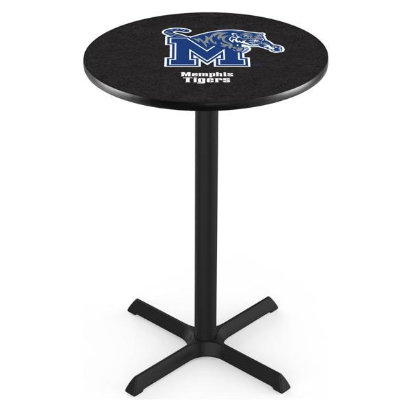 University of Memphis Pub Table - X Shape Black Wrinkle Powder Coated Steel Base - Sublimated Laminate Round Top 