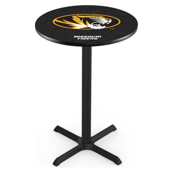 University of Missouri Pub Table - X Shape Black Wrinkle Powder Coated Steel Base - Sublimated Laminate Round Top 