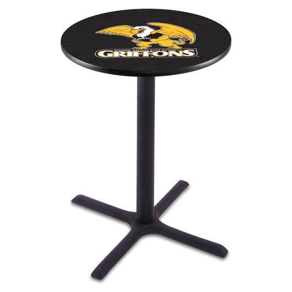 Missouri Western State University Pub Table - X Shape Black Wrinkle Powder Coated Steel Base - Sublimated Laminate Round Top 