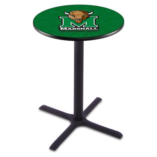 Marshall University Pub Table - X Shape Black Wrinkle Powder Coated Steel Base - Sublimated Laminate Round Top 
