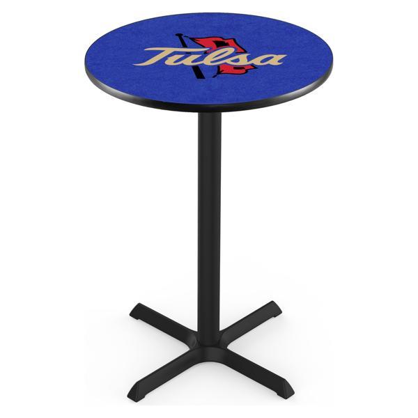 University of Tulsa Pub Table - X Shape Black Wrinkle Powder Coated Steel Base - Sublimated Laminate Round Top 