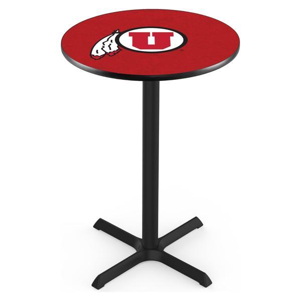 University of Utah Pub Table - X Shape Black Wrinkle Powder Coated Steel Base - Sublimated Laminate Round Top 