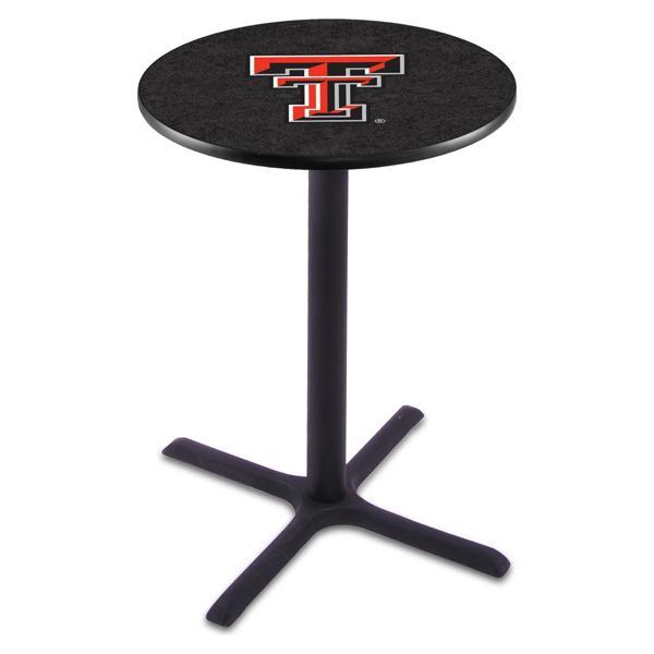 Texas Tech University Pub Table - X Shape Black Wrinkle Powder Coated Steel Base - Sublimated Laminate Round Top 
