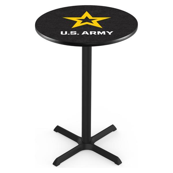 United States Army Pub Table - X Shape Black Wrinkle Powder Coated Steel Base - Sublimated Laminate Round Top 