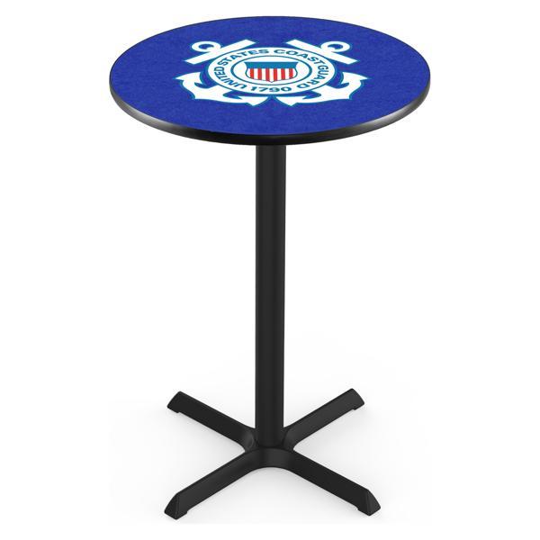 United States Coast Guard Pub Table - X Shape Black Wrinkle Powder Coated Steel Base - Sublimated Laminate Round Top 