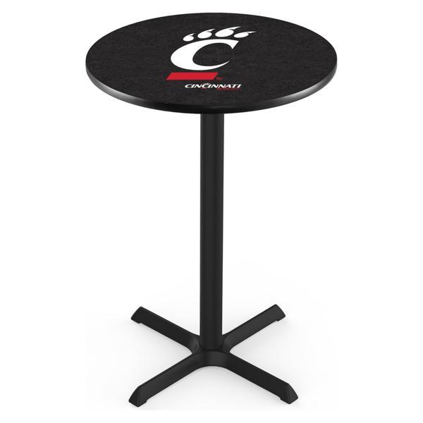 University of Cincinnati Pub Table - X Shape Black Wrinkle Powder Coated Steel Base - Sublimated Laminate Round Top 