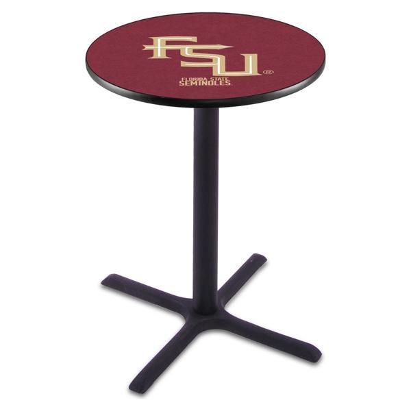 Florida State Script Pub Table - X Shape Black Wrinkle Powder Coated Steel Base - Sublimated Laminate Round Top - Logo 2 