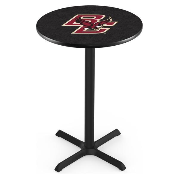 Boston College Pub Table - X Shape Black Wrinkle Powder Coated Steel Base - Sublimated Laminate Round Top 
