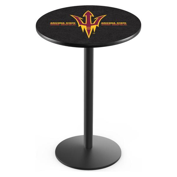 Arizona State University Pitchfork Pub Table - Round Shape - Steel Base - Sublimated Laminate Round Top - Logo 3 