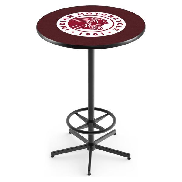Indian Motorcycle Pub Table - Star Shape Black Wrinkle Powder Coated Steel Base - Sublimated Laminate Round Top - Logo 2 