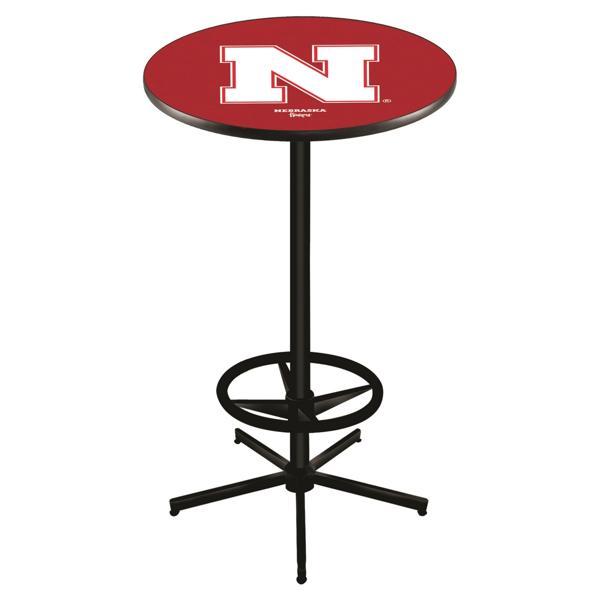 University of Nebraska Pub Table - Star Shape Black Wrinkle Powder Coated Steel Base - Sublimated Laminate Round Top 