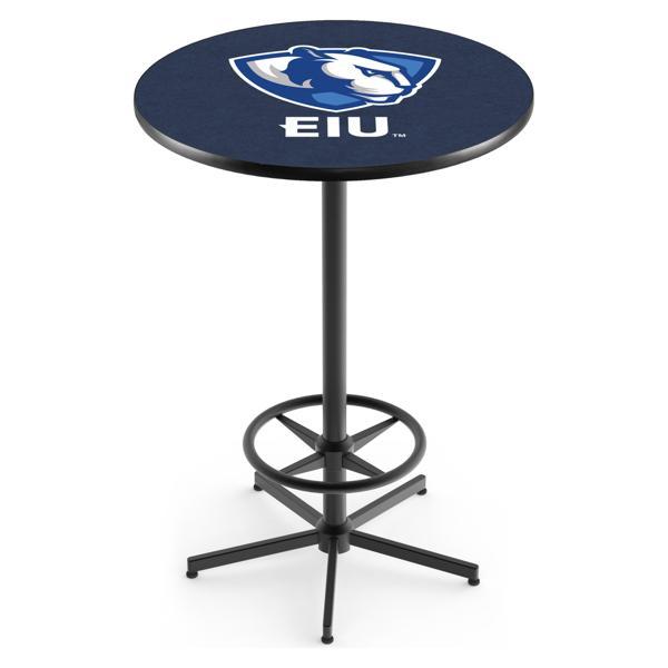 Eastern Illinois University Pub Table - Star Shape Black Wrinkle Powder Coated Steel Base - Sublimated Laminate Round Top 