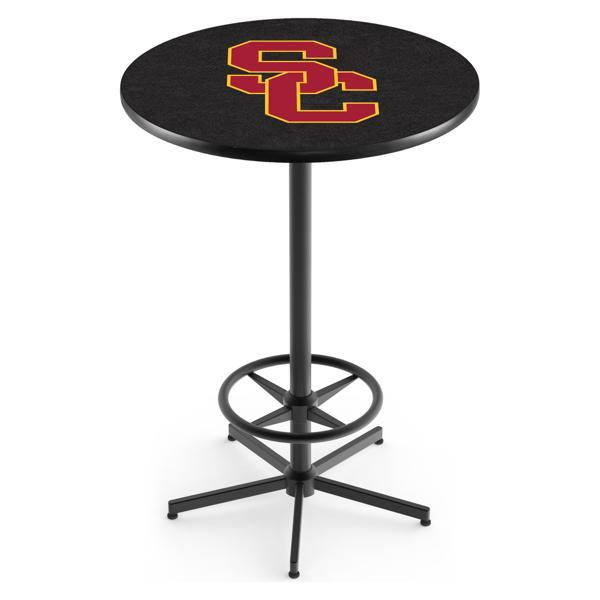 University of Southern California Pub Table - Star Shape Black Wrinkle Powder Coated Steel Base - Sublimated Laminate Round Top 