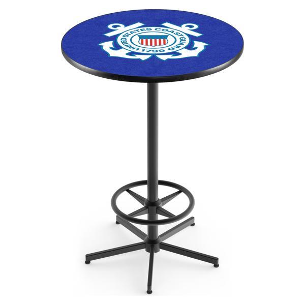 United States Coast Guard Pub Table - Star Shape Black Wrinkle Powder Coated Steel Base - Sublimated Laminate Round Top 