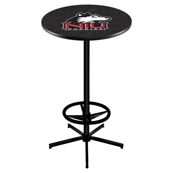 University of Northern Illinois Pub Table - Star Shape Black Wrinkle Powder Coated Steel Base - Sublimated Laminate Round Top 