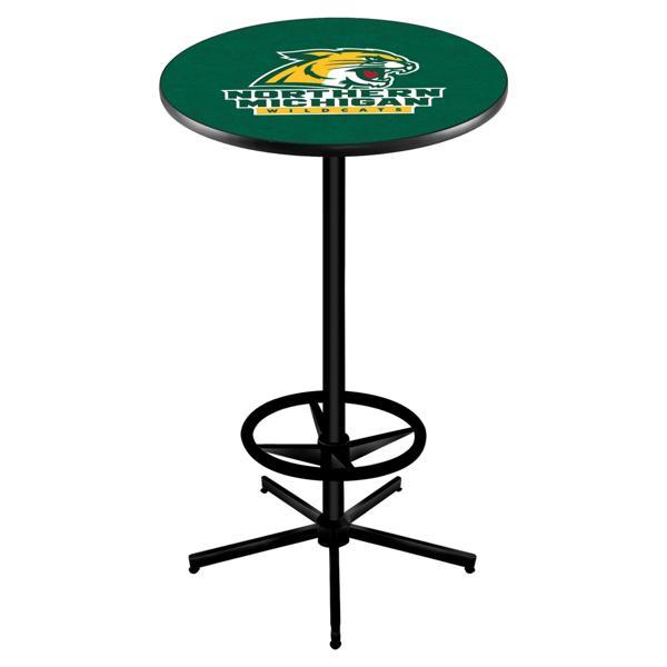 Northern Michigan University Pub Table - Star Shape Black Wrinkle Powder Coated Steel Base - Sublimated Laminate Round Top 