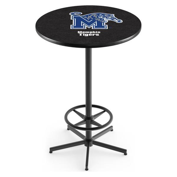 University of Memphis Pub Table - Star Shape Black Wrinkle Powder Coated Steel Base - Sublimated Laminate Round Top 