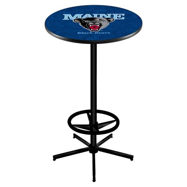 University of Maine Pub Table - Star Shape Black Wrinkle Powder Coated Steel Base - Sublimated Laminate Round Top 