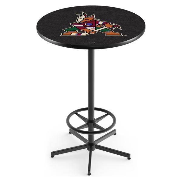 Arizona Coyotes Pub Table - Star Shape Black Wrinkle Powder Coated Steel Base - Sublimated Laminate Round Top 