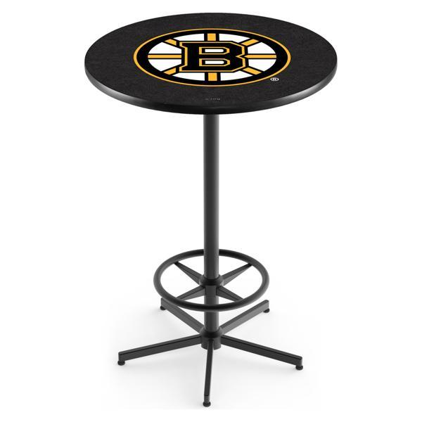 Boston Bruins Pub Table - Star Shape Black Wrinkle Powder Coated Steel Base - Sublimated Laminate Round Top 