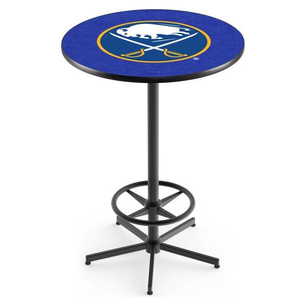 Buffalo Sabres Pub Table - Star Shape Black Wrinkle Powder Coated Steel Base - Sublimated Laminate Round Top 