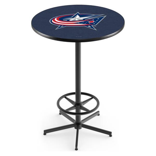 Columbus Blue Jackets Pub Table - Star Shape Black Wrinkle Powder Coated Steel Base - Sublimated Laminate Round Top 