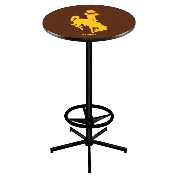 University of Wyoming Pub Table - Star Shape Black Wrinkle Powder Coated Steel Base - Sublimated Laminate Round Top 